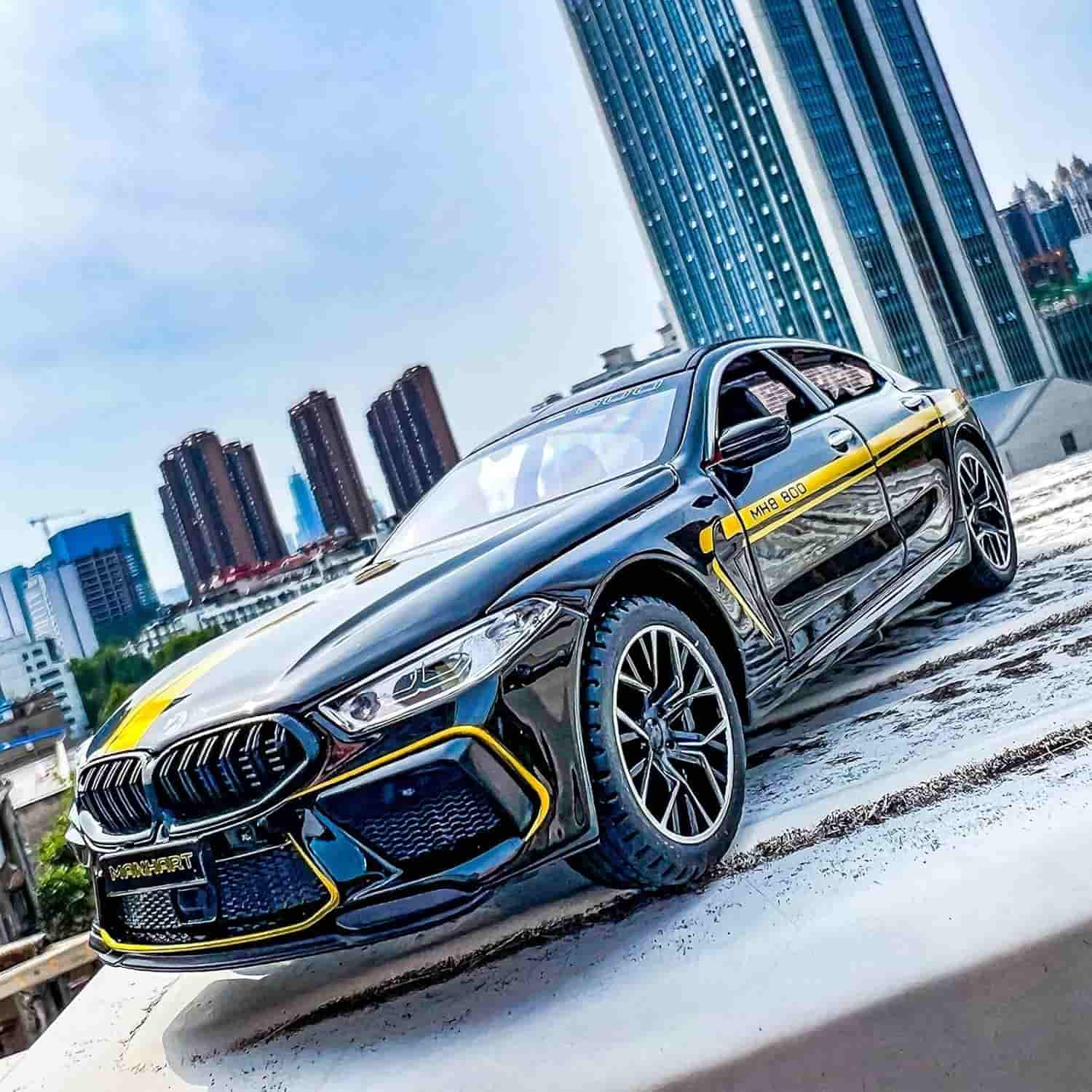 BMW MH8 Toy Car, Alloy Diecast Race Collectible Pull Back Model Car with Sound and Light Toy Vehicle for Boys Gift